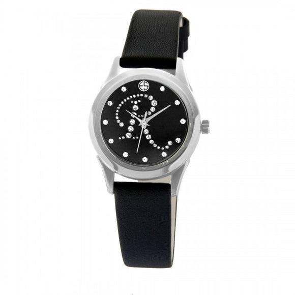 Eliz women's Black dial Black genuine leather strap stainless steel case Analog Watch ES15-7990L SNN-R