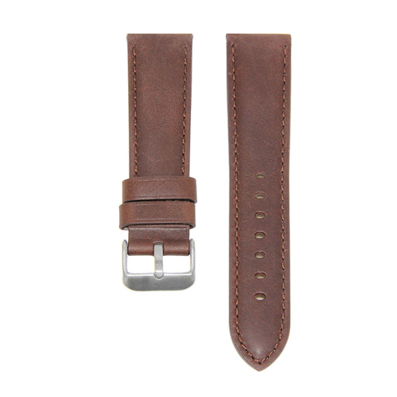 24mm Brown Smooth Calf Genuine Leather Strap, Stainless Steel Buckle