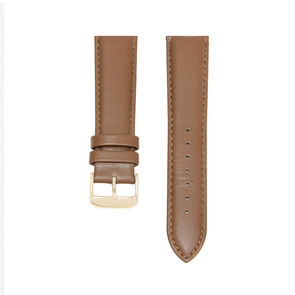 22mm Matte Smooth Calf Genuine Brown Leather Strap, PVD Rose Gold Buckle