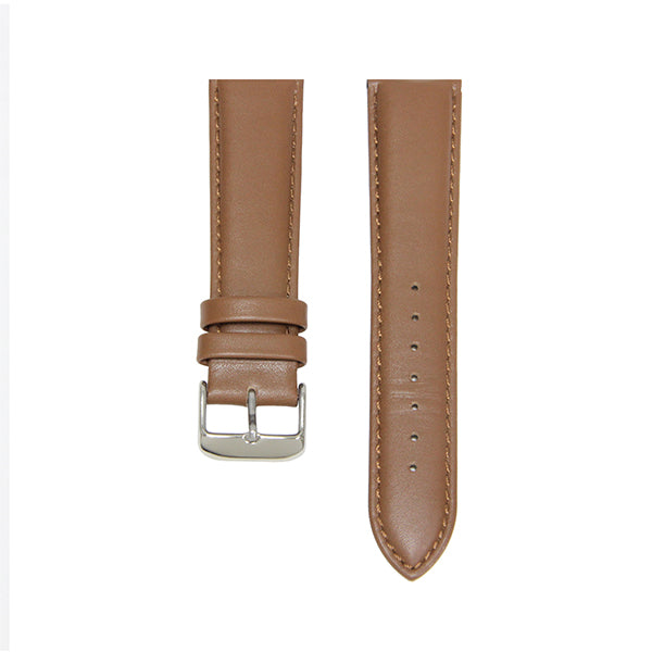 Matte Smooth Calf Brown 22mm Genuine Leather Strap, Steel Buckle