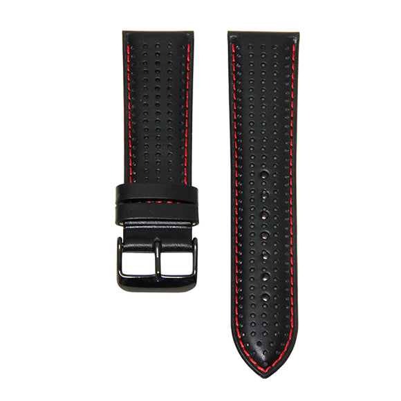 24mm Black Perforated Genuine Leather Strap, PVD Black Buckle