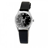 Eliz women's Black dial Black genuine leather strap stainless steel case Analog Watch ES15-7990L SNN-H