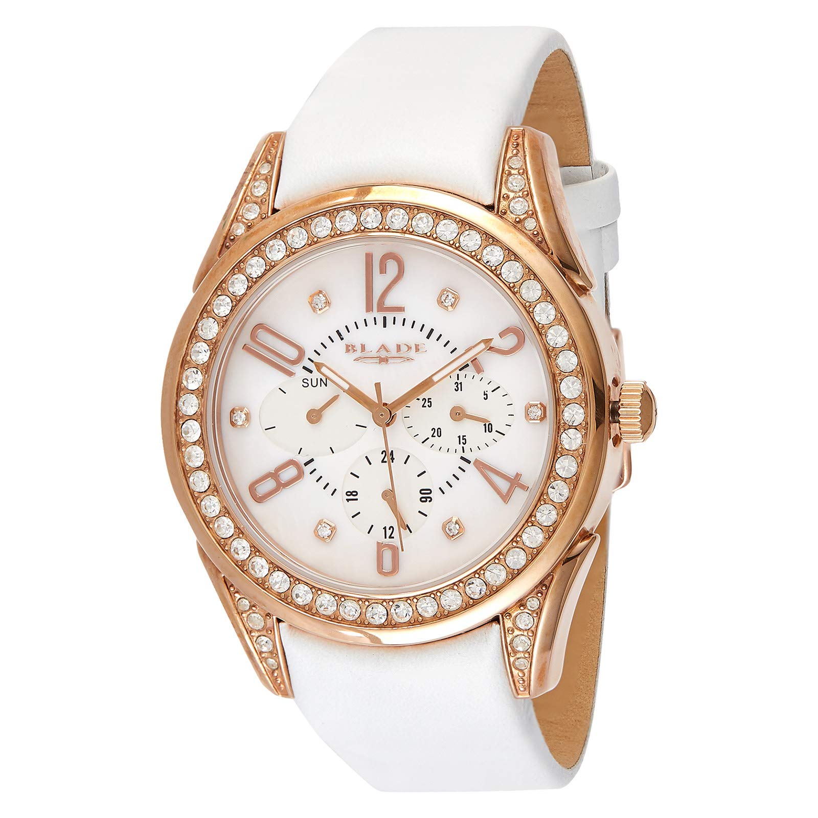 BLADE 35-3524L Rose Gold Plated Case White Leather Strap Women's Watch