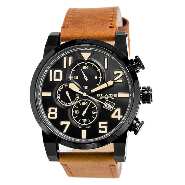 Blade Men's Black Dial Tan Leather Strap Multifunction Watch Centurion Tan 1