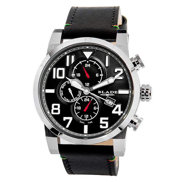 Blade Men's Black Dial Leather Strap Multifunction Watch Centurion Black 1