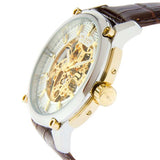 Blade men's white dial Two Tone PVD Gold Plated Stainless Steel Case Brown Genuine Leather Band Skeleton Automatic Mechanical guardian ivory 2