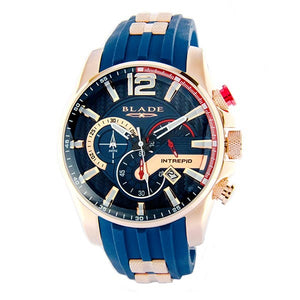 blade men's rose gold plated case blue dial blue silicon strap chronograph force night 1