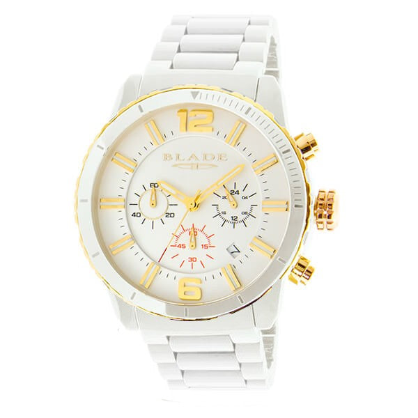 Blade Men's White Dial Ceramic Chronograph Watch - Ceracro Ivory 1