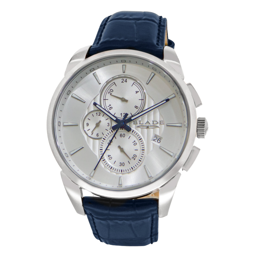 BLADE Victory 3599G1SSB SS Case Blue Leather Strap Men's Watch -  Front