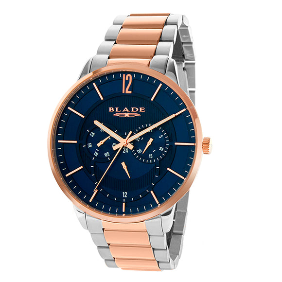 Blade men's blue dial Two-Tone PVD Rose Gold Plated Stainless Steel Case and Band multi function frost bichrome 1