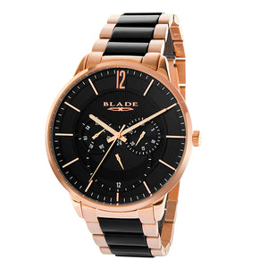 Blade men's black dial PVD Rose Gold Plated Stainless Steel Band with Ceramic Links multi function frost crimson 1