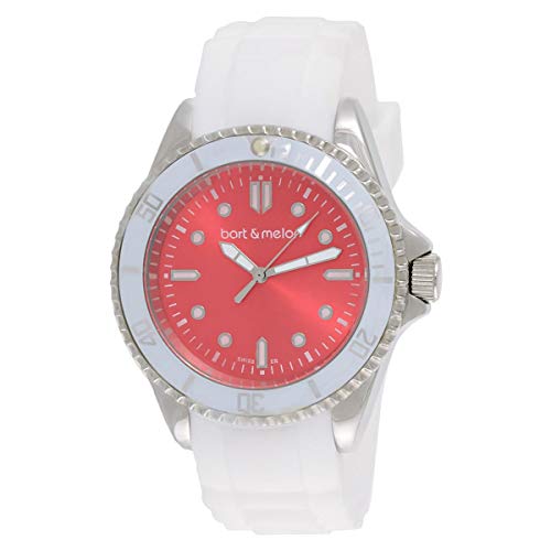 Bart & Melon Unisex Red Dial White Silicon Band Analog Watch 12-NU010-SRW