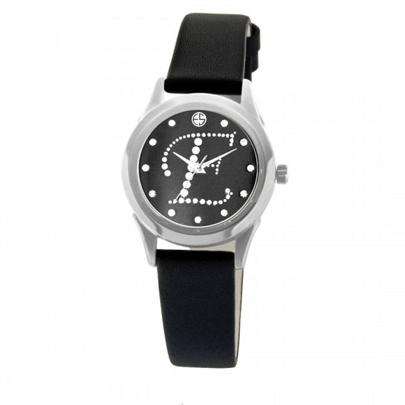 Eliz women's Black dial Black genuine leather strap stainless steel case Analog Watch ES15-7990L SNN-E