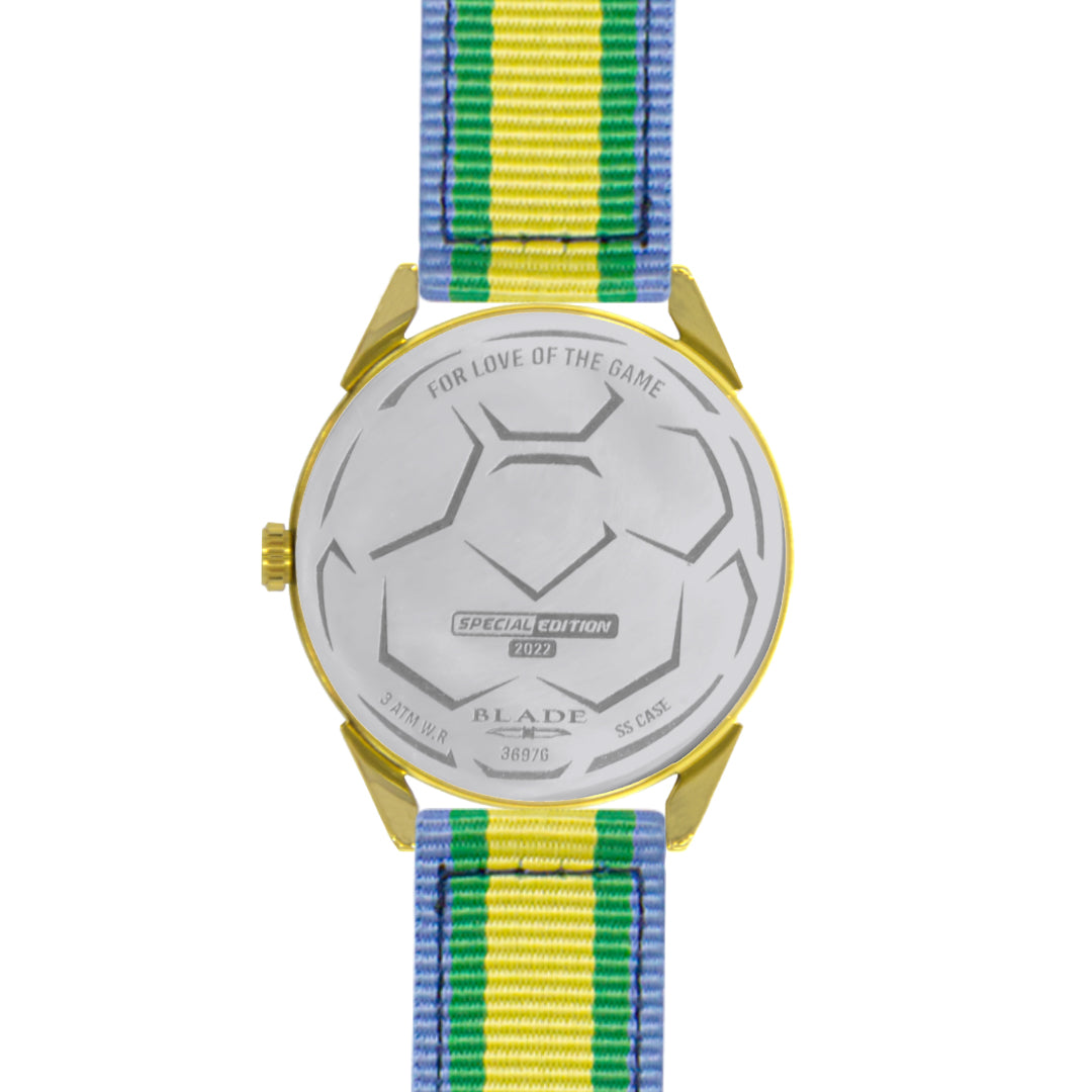 BLADE 3697GSW6B Yellow-Green-Blue Retro-Fútbol Special Edition NATO Strap Unisex Watch - Back 02
