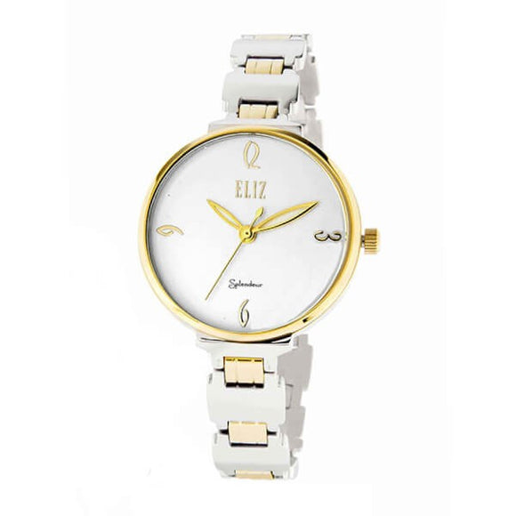 Eliz Women's White Dial Two-Tone Gold plated stainless steel case and Band Analog Watch ES609L1TWT