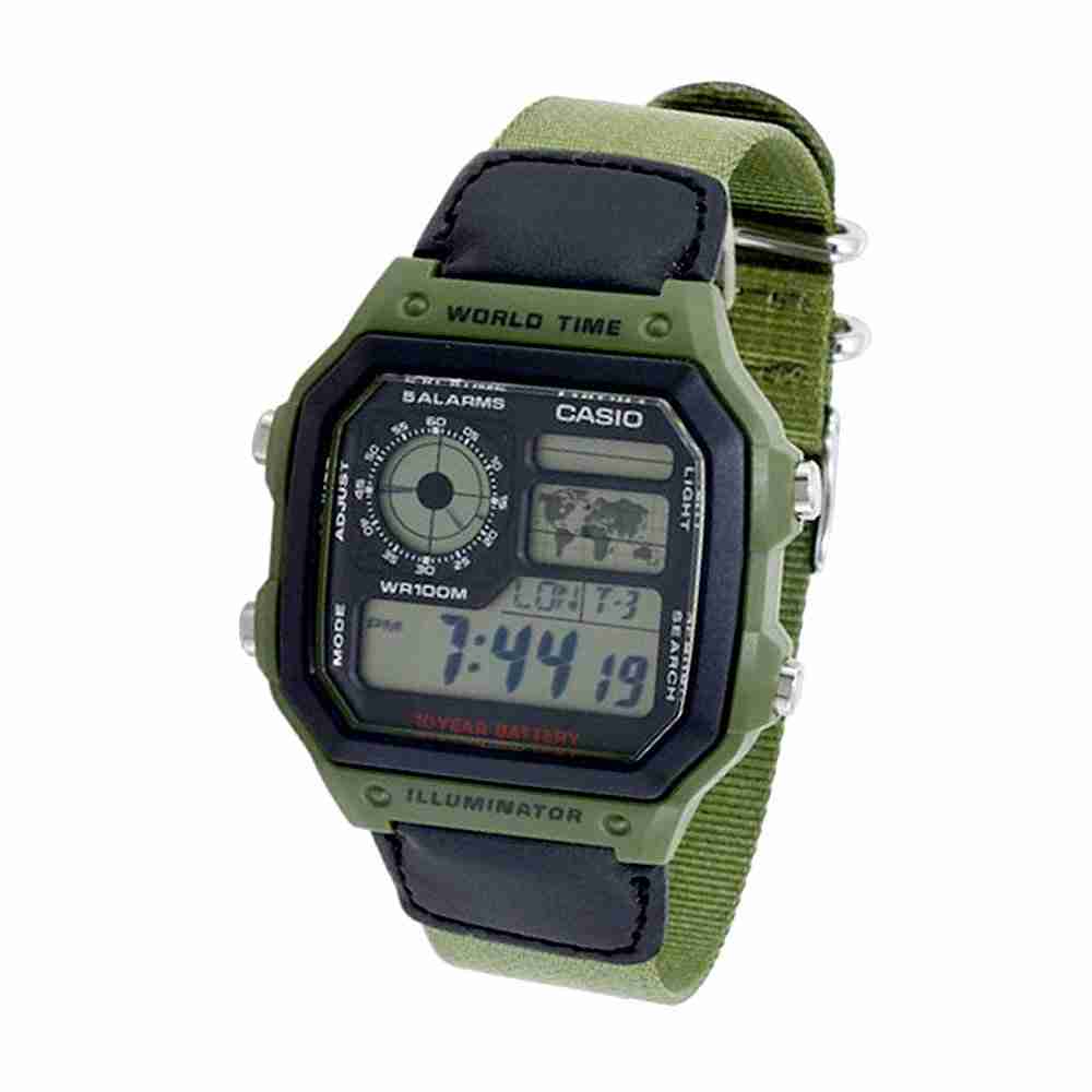 CASIO AE-1200WHB-3BVDF Olive Green Cloth Band Men's Watch