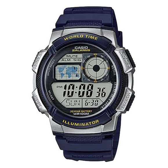 CASIO Men's World Time Illuminator Digital Watch - AE1000W-2A