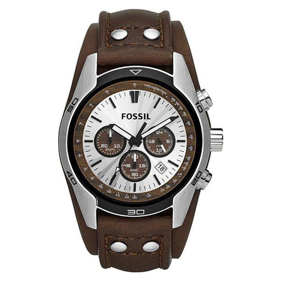 Fossil Men's Silver Dial Leather Strap Analog Watch - CH2565 1