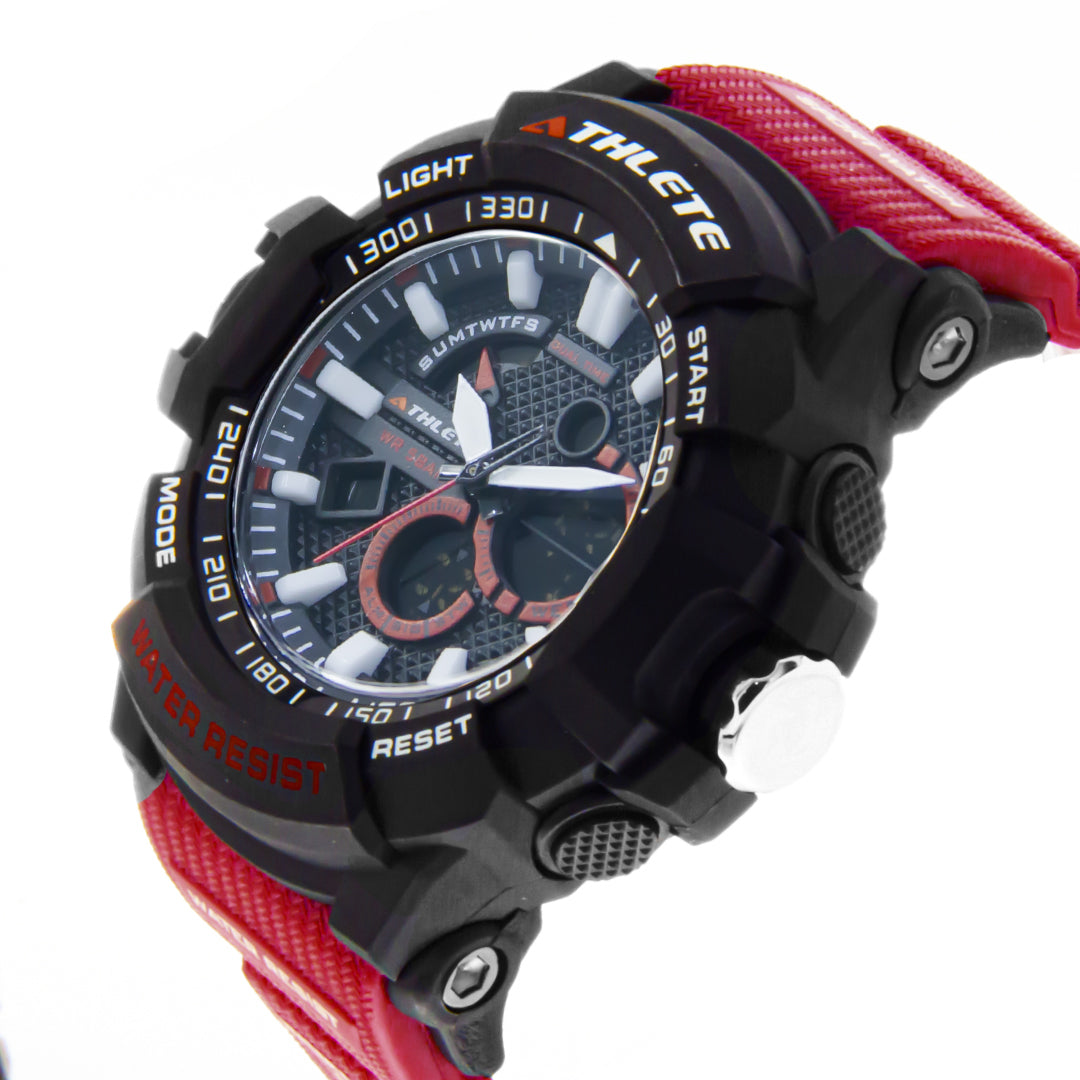 ELIZ ATHLETE ES8586G8NNR Black Case & Red Band Men's Sports Watch - Side