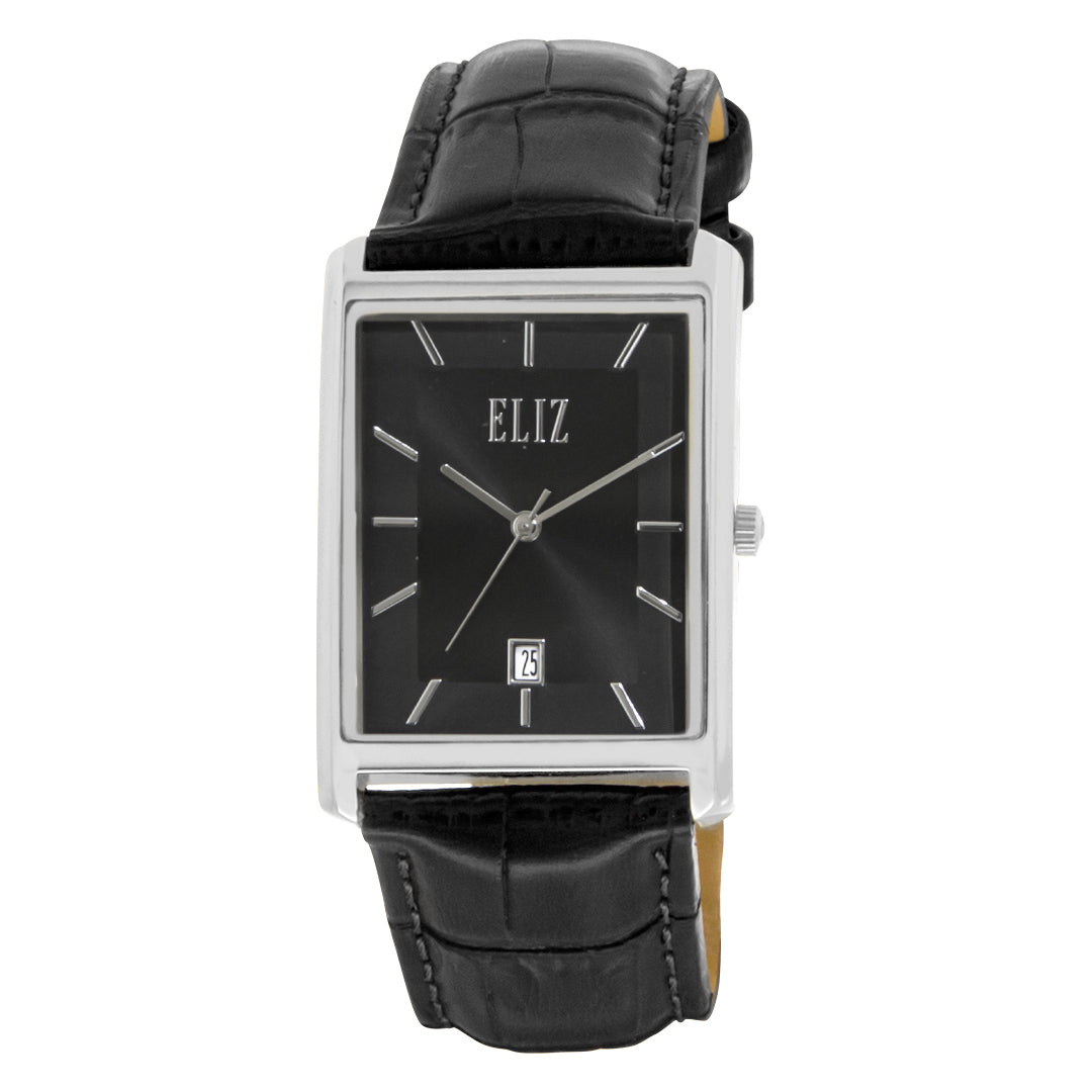 ELIZ ES8647G1SNN SS Case Black Leather Strap Men's Watch