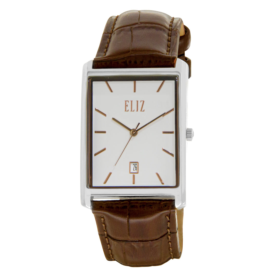 ELIZ ES8647G1SWO SS Case Brown Leather Strap Men's Watch