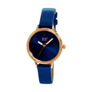 ELIZ ES8688L1RBB Rose Gold SS Case Blue Leather Women's Watch