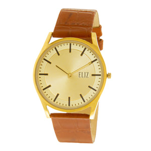 ELIZ ES8711G1GCD PVD Gold Case Tan Brown Leather Men's Watch
