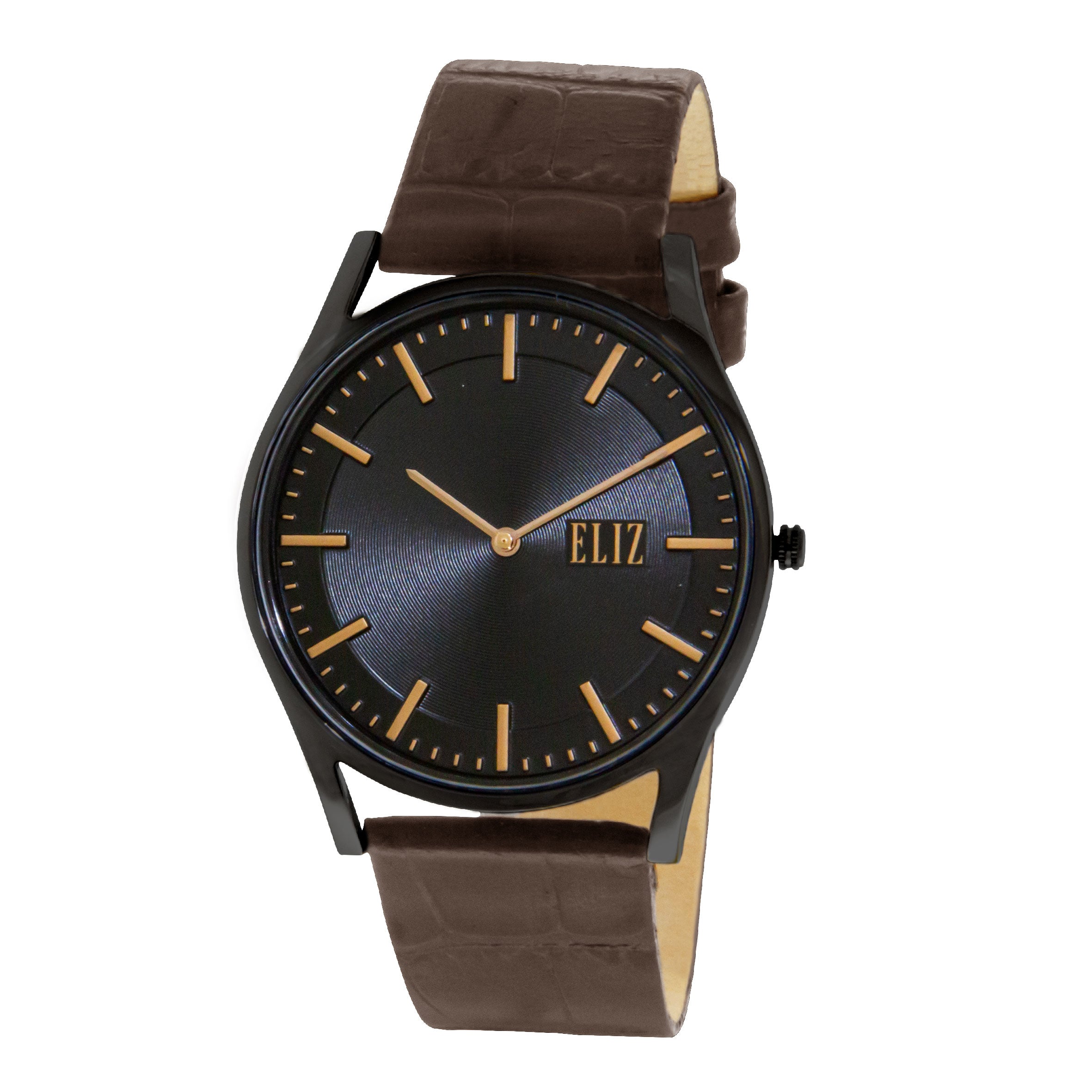 ELIZ ES8711G1NNN PVD Black Case Brown Leather Men's Watch