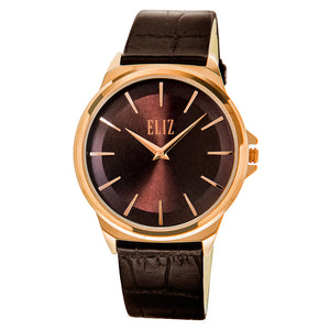 ELIZ ES8717G1ROO Rose Gold Case Brown Leather Strap Men's Watch