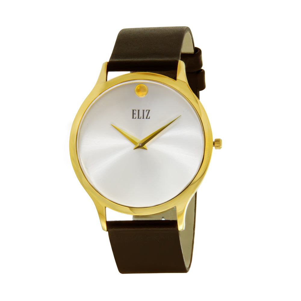 ELIZ ES8727G1GSO Gold Case Brown Leather Strap Men's Watch