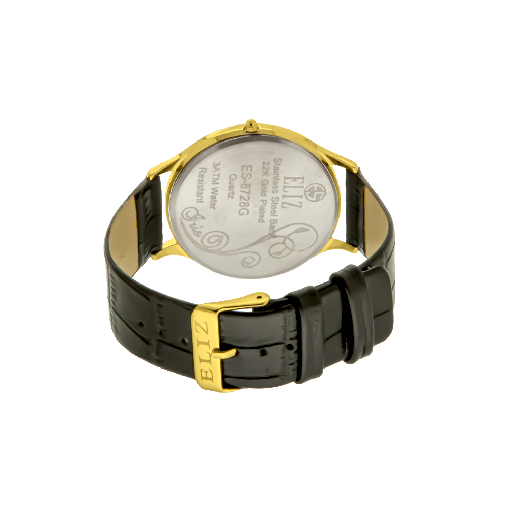 ELIZ Classique ES8728G1GCN Gold Case Black Leather Strap Men s Watch