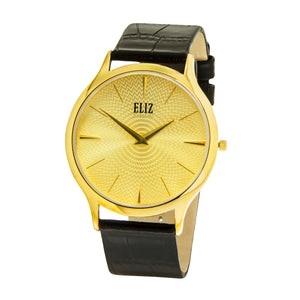ELIZ Classique ES8728G1GCN Gold Case Black Leather Strap Men's Watch