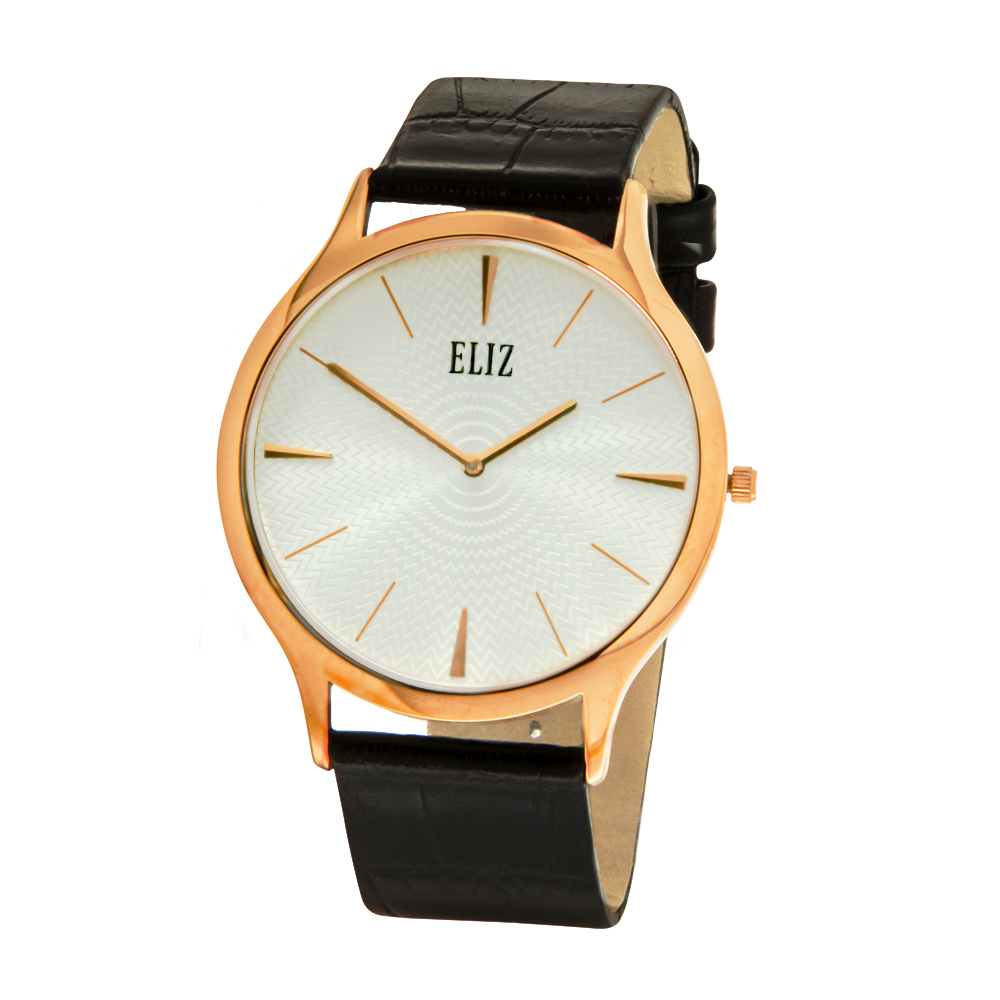 ELIZ Classique ES8728G1RSN Rose Gold Case Black Leather Men's Watch