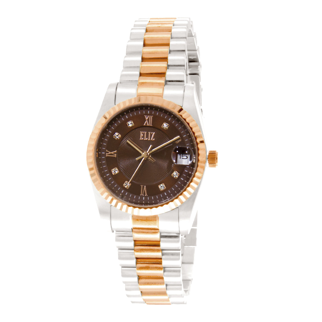 ELIZ ES8732L2UOU Two-Tone PVD Rose Gold SS Case and Band Women's Watch