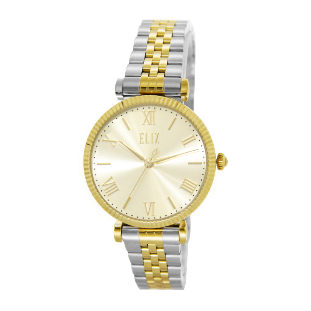 ELIZ ES8734L2TCT SS Two Tone Gold Case Band Women's Watch - Front