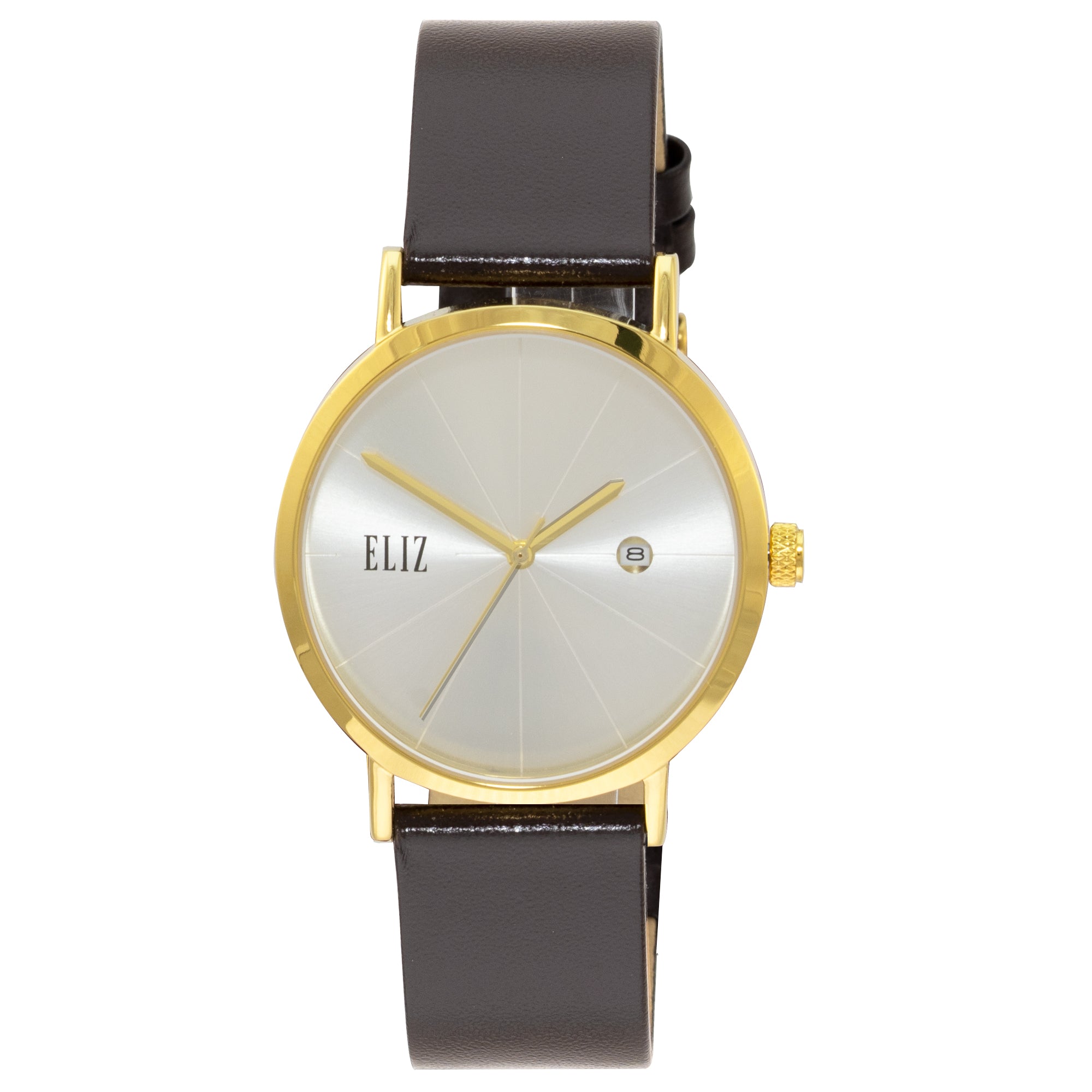 ELIZ ES8737G1GSO SS Caseback & Leather Men's Watch - Front