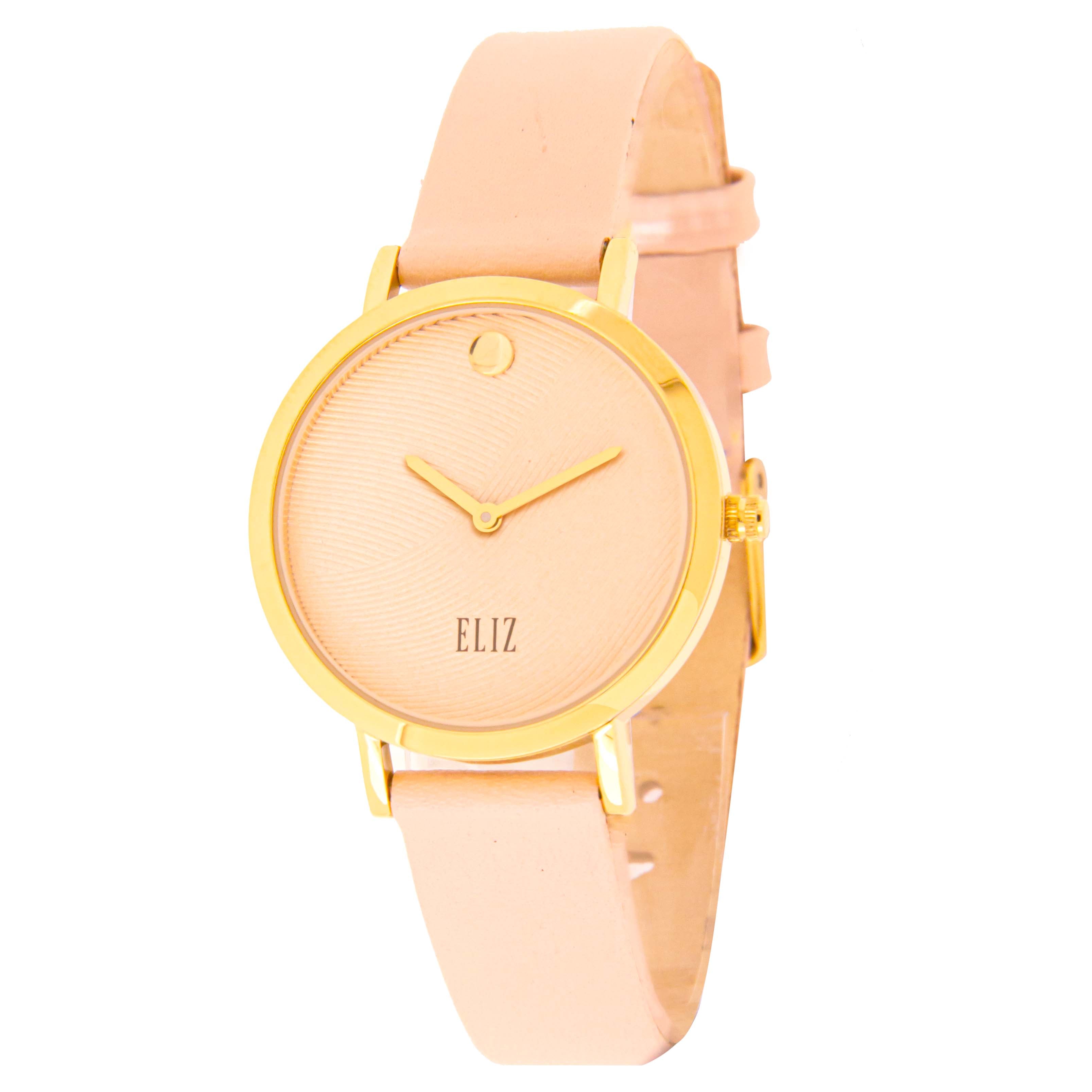 ELIZ ES8741L1GPP SS Caseback Leather Women's Watch - Front