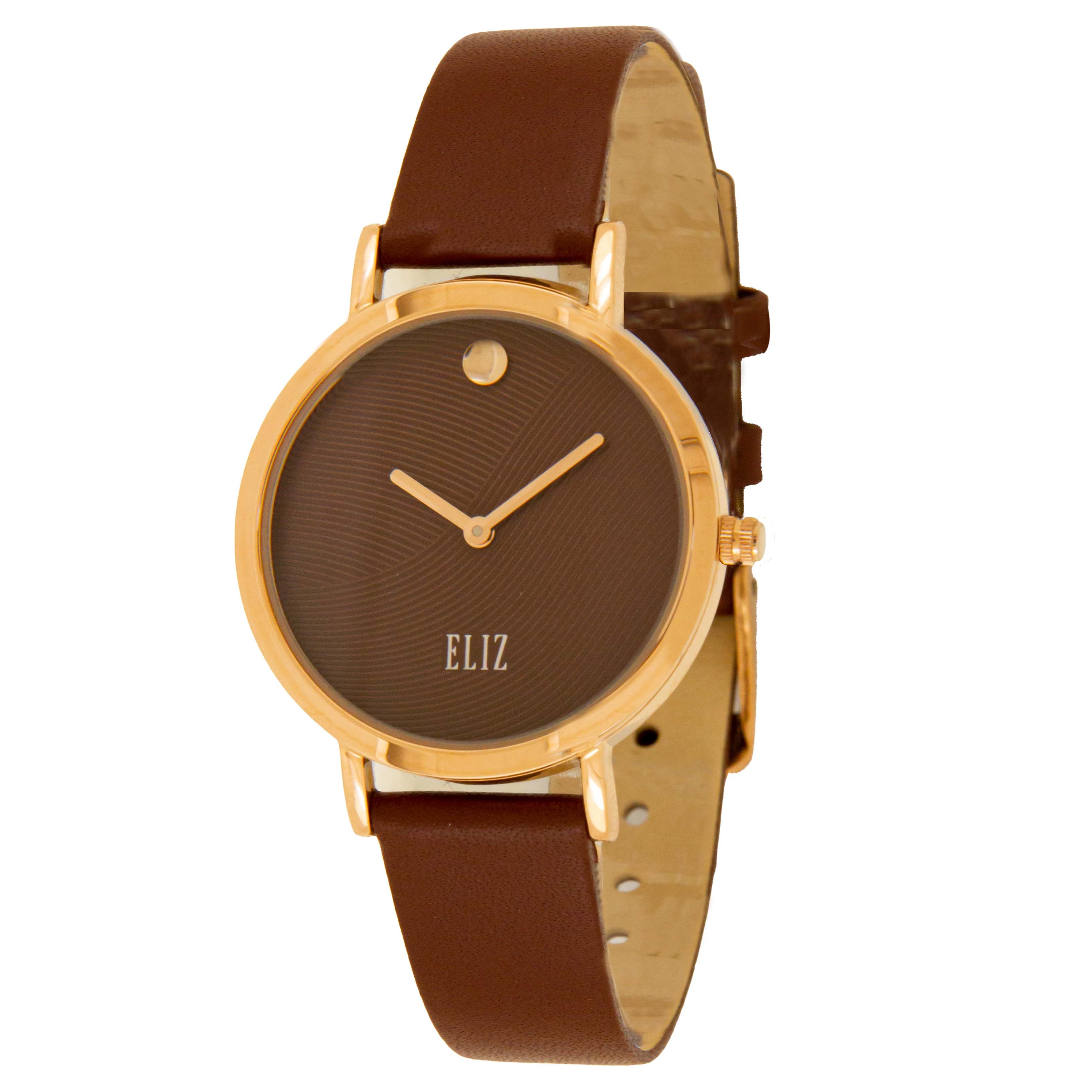 ELIZ ES8741L1RPR SS Caseback Leather Women's Watch - Front