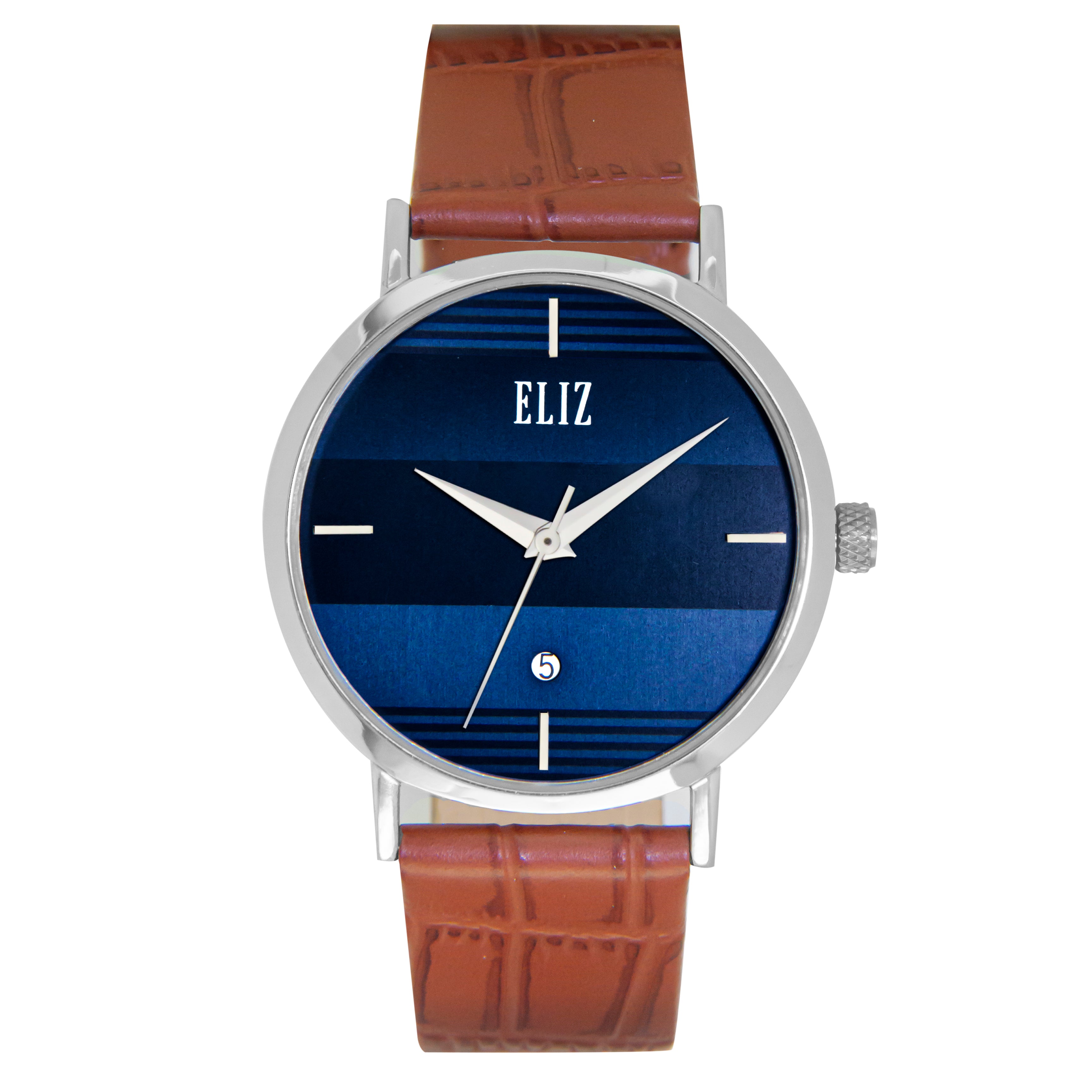 ELIZ ES8747G1SBD SS Caseback Leather Men's Watch - Front