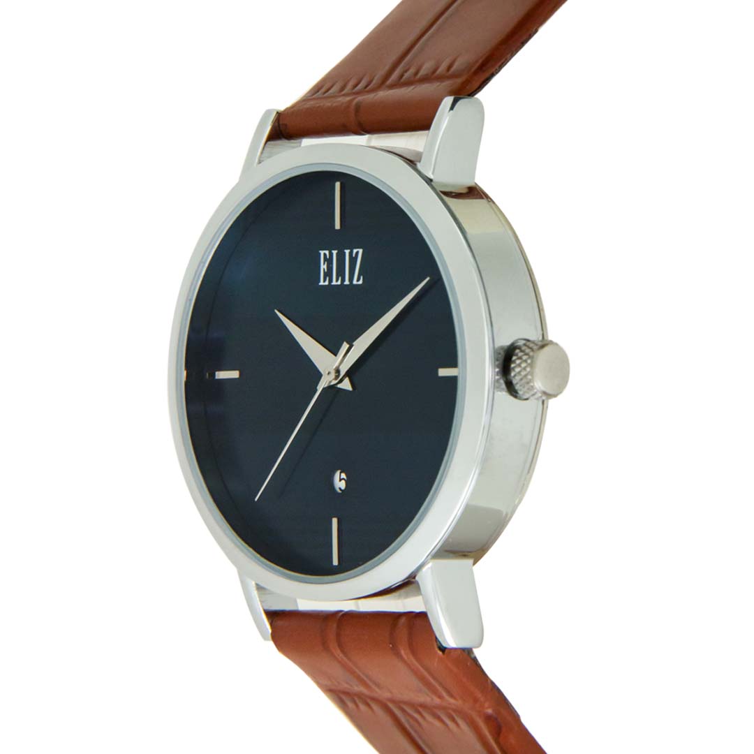 ELIZ ES8747G1SBD SS Caseback Leather Men's Watch - Side