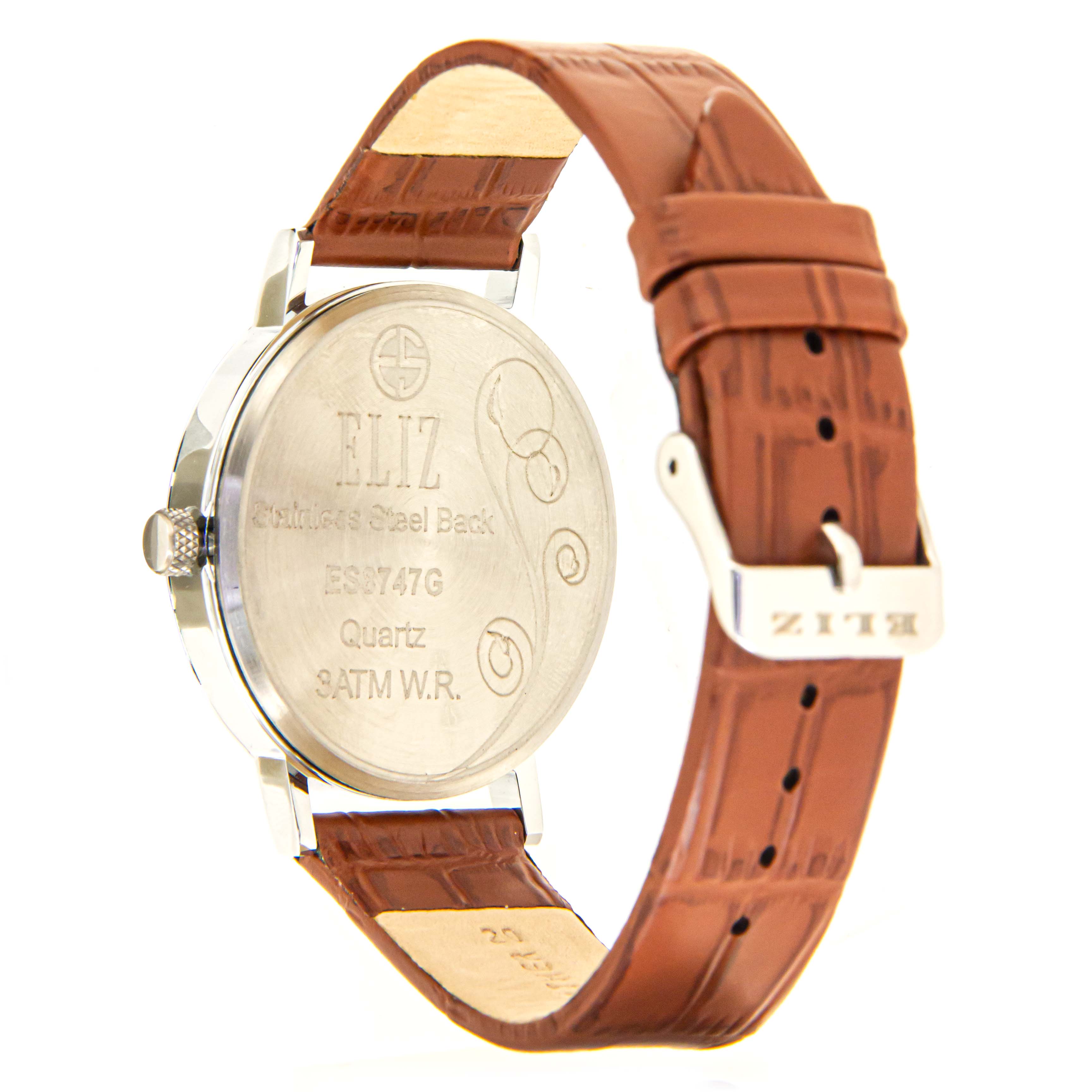 ELIZ ES8747G1SBD SS Caseback Leather Men's Watch - Back