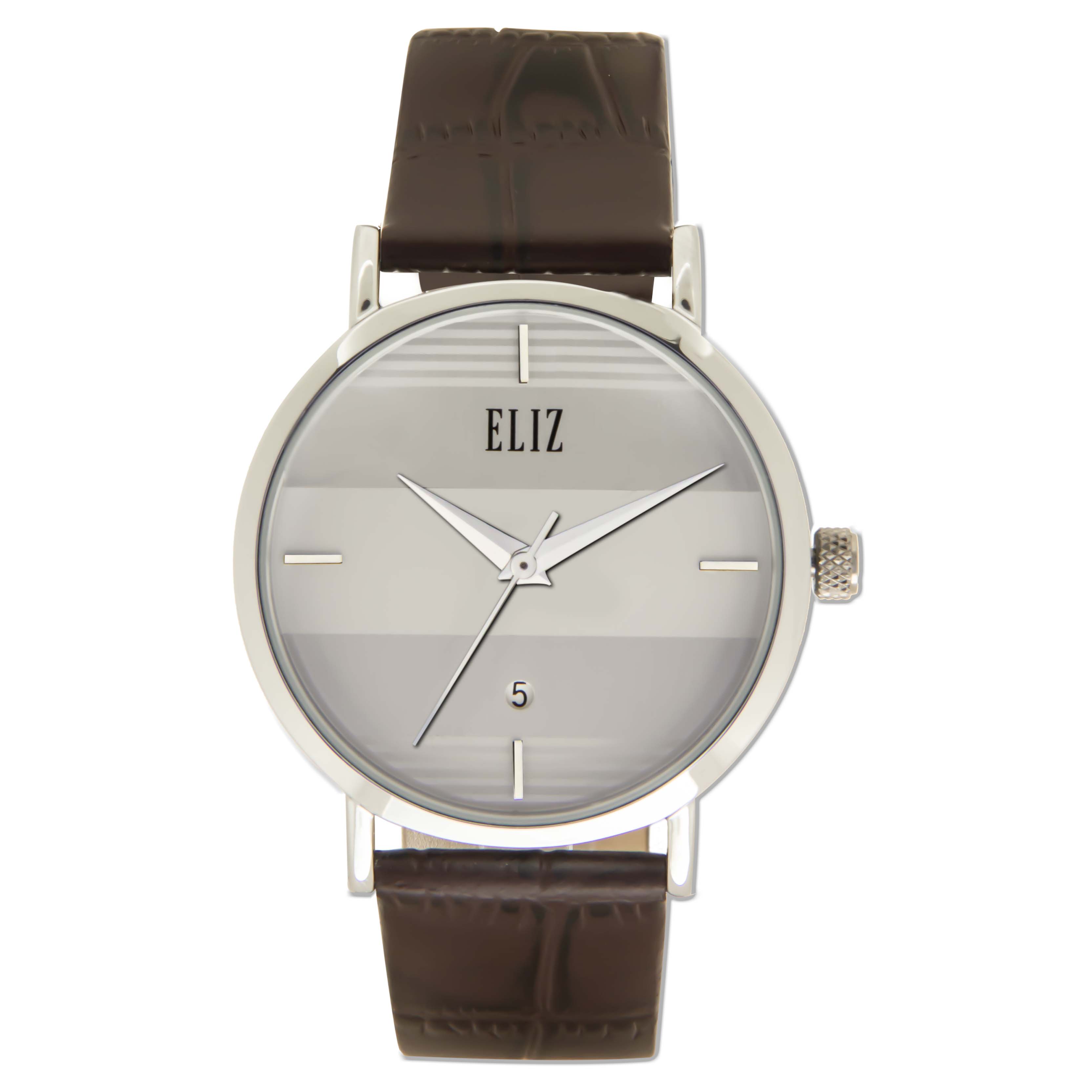 ELIZ ES8747G1SWO SS Caseback Leather Men's Watch - Front