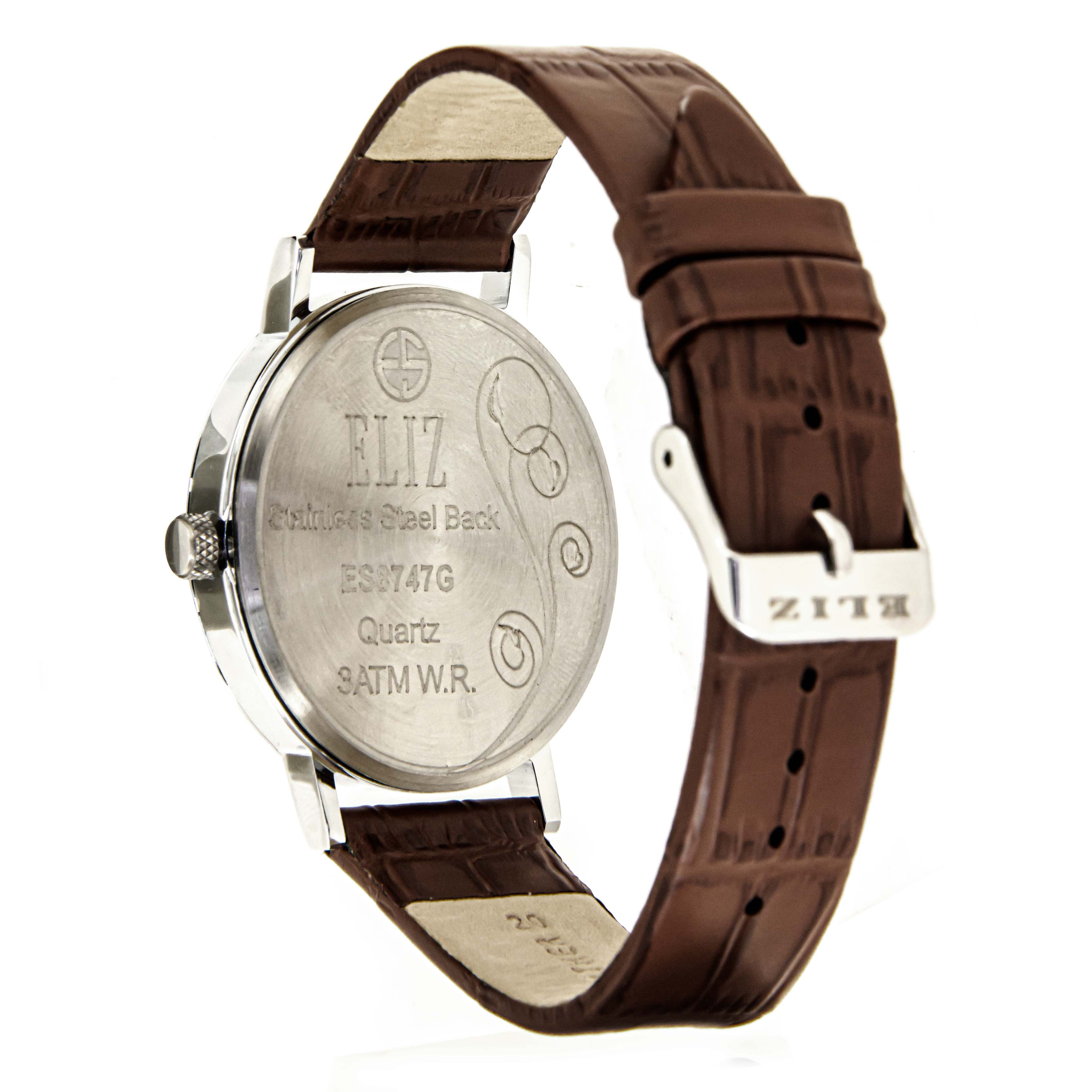 ELIZ ES8747G1SWO SS Caseback Leather Men's Watch - Back