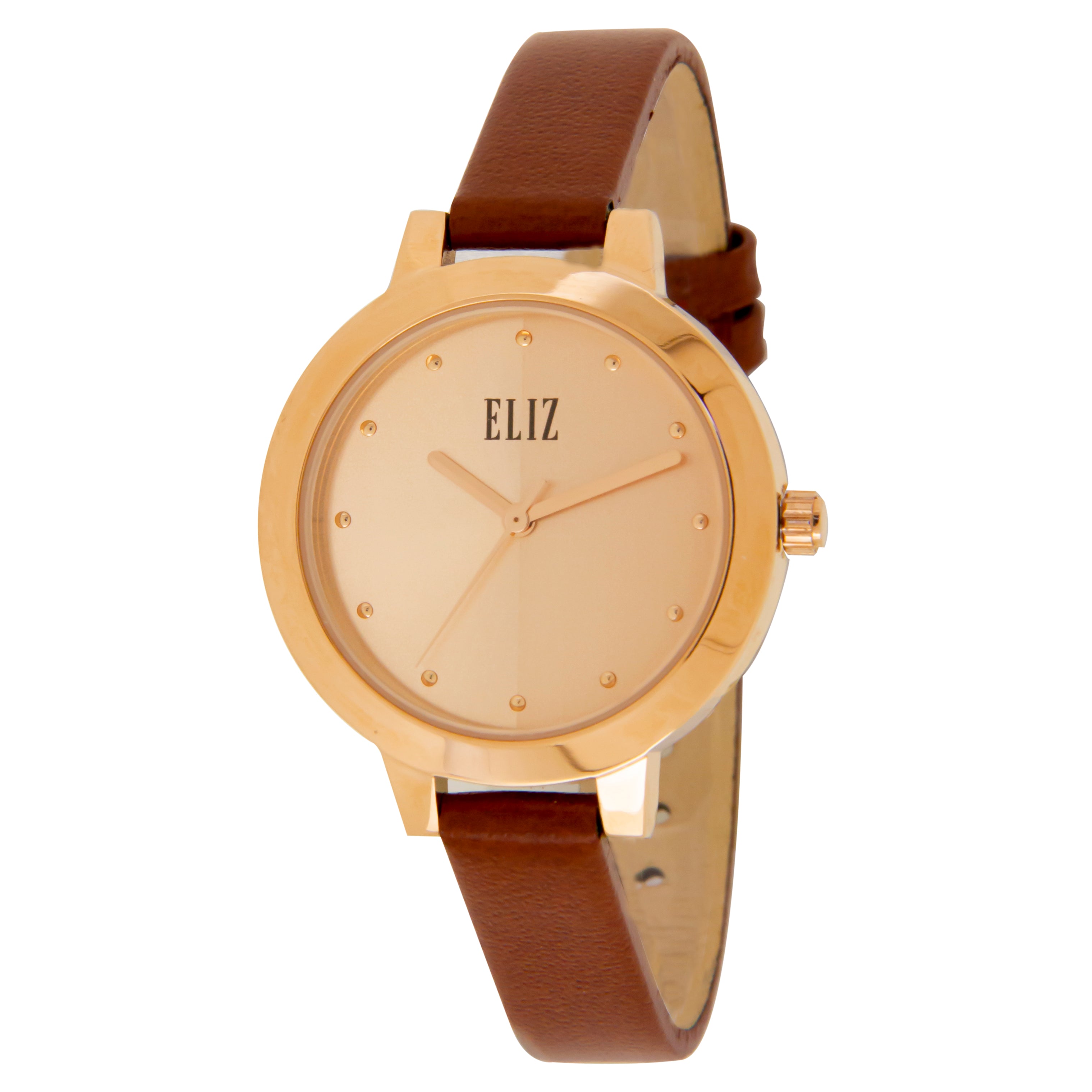 ELIZ ES8748L1RPR SS Caseback Leather Women's Watch - Front