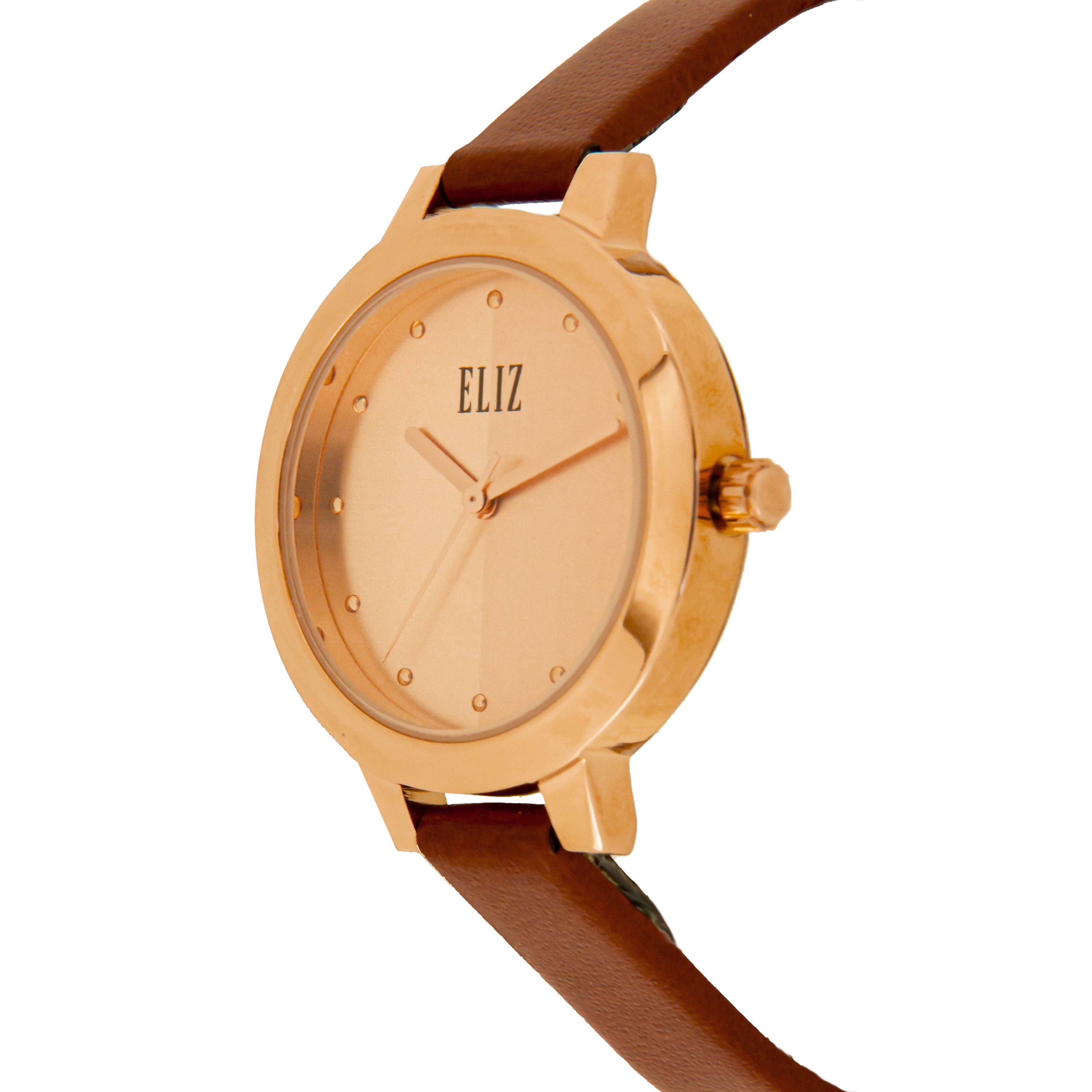 ELIZ ES8748L1RPR SS Caseback Leather Women's Watch - Side