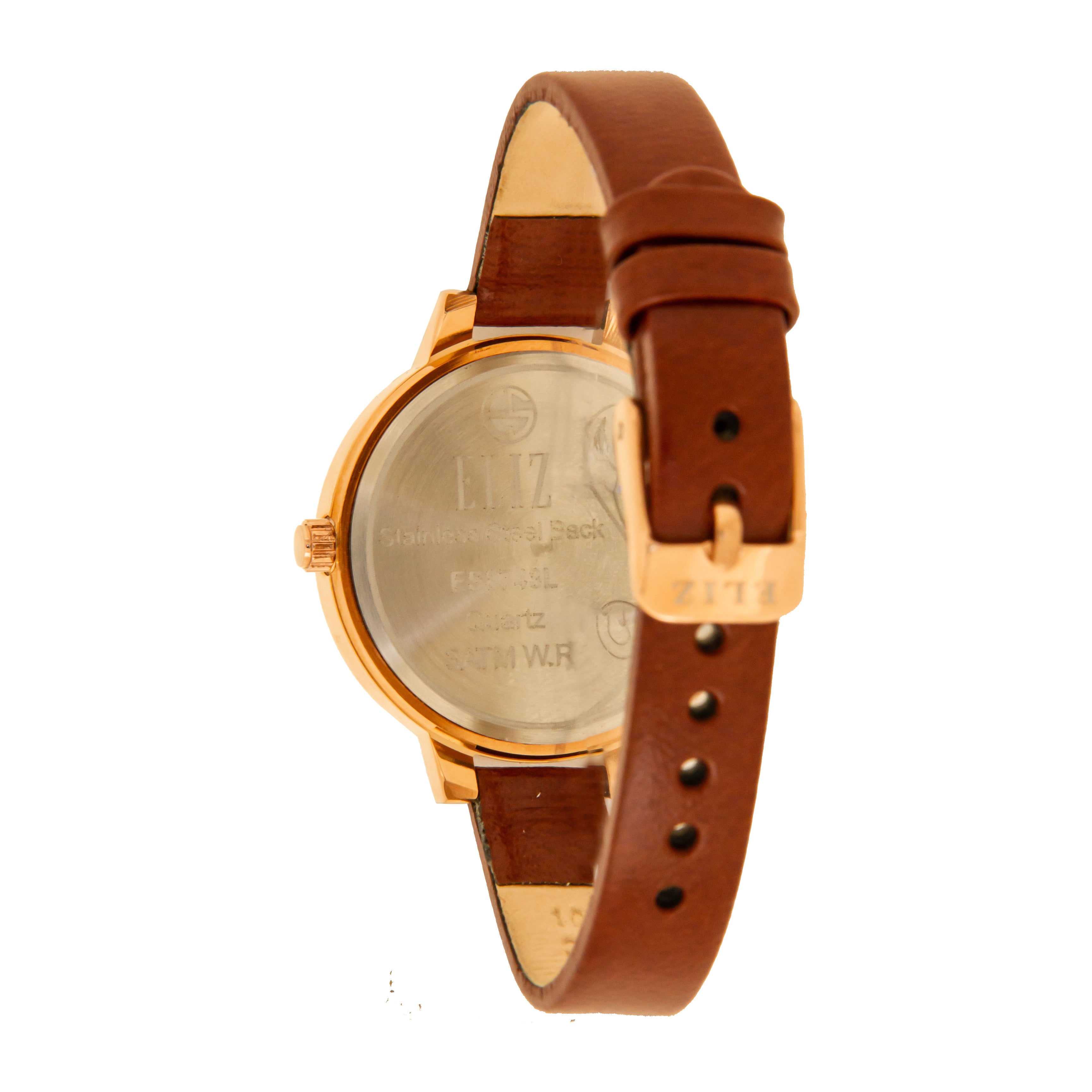 ELIZ ES8748L1RPR SS Caseback Leather Women's Watch - Back