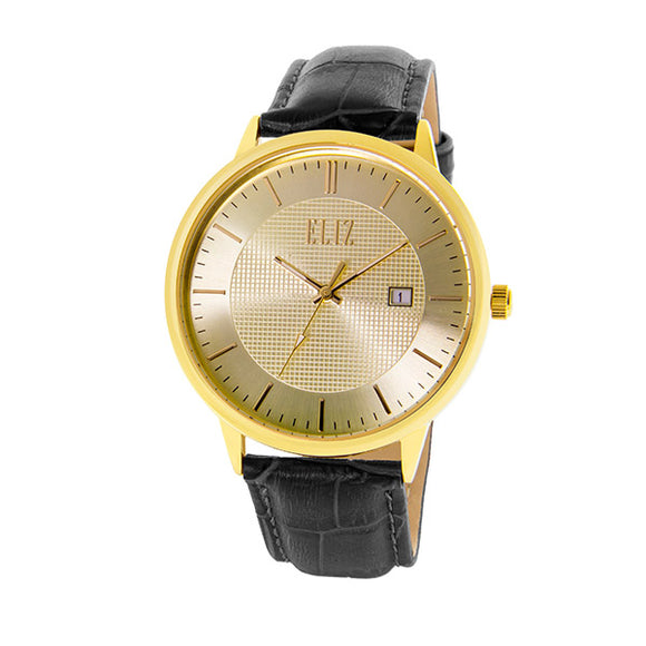 Eliz Classique ES8750G1GCN Gold Case Black Leather Strap Men's Watch