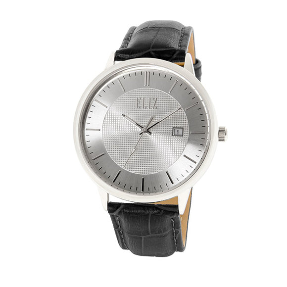 Eliz Classique ES8750G1SSN Silver Case Black Leather Strap Men's Watch