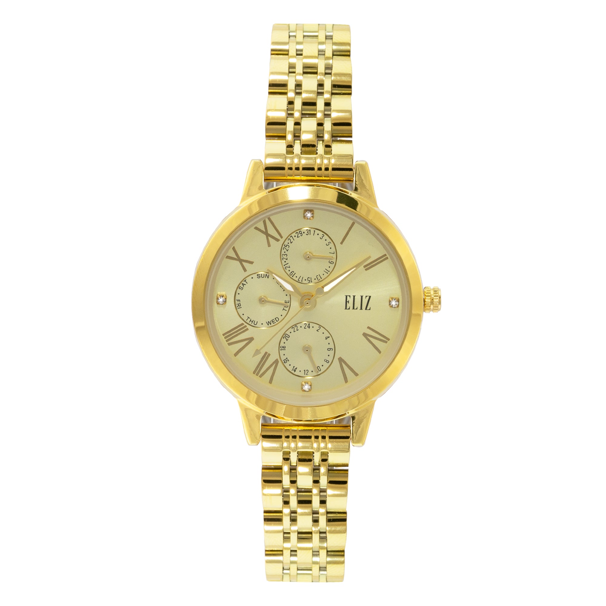 ELIZ ES8755L2GCG SS Caseback & Band Multifunction Women's Watch - Front