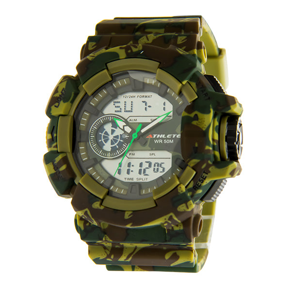 ELIZ Athlete ES8783G8EEE Green Camouflage PU Men's Analog-Digital Watch